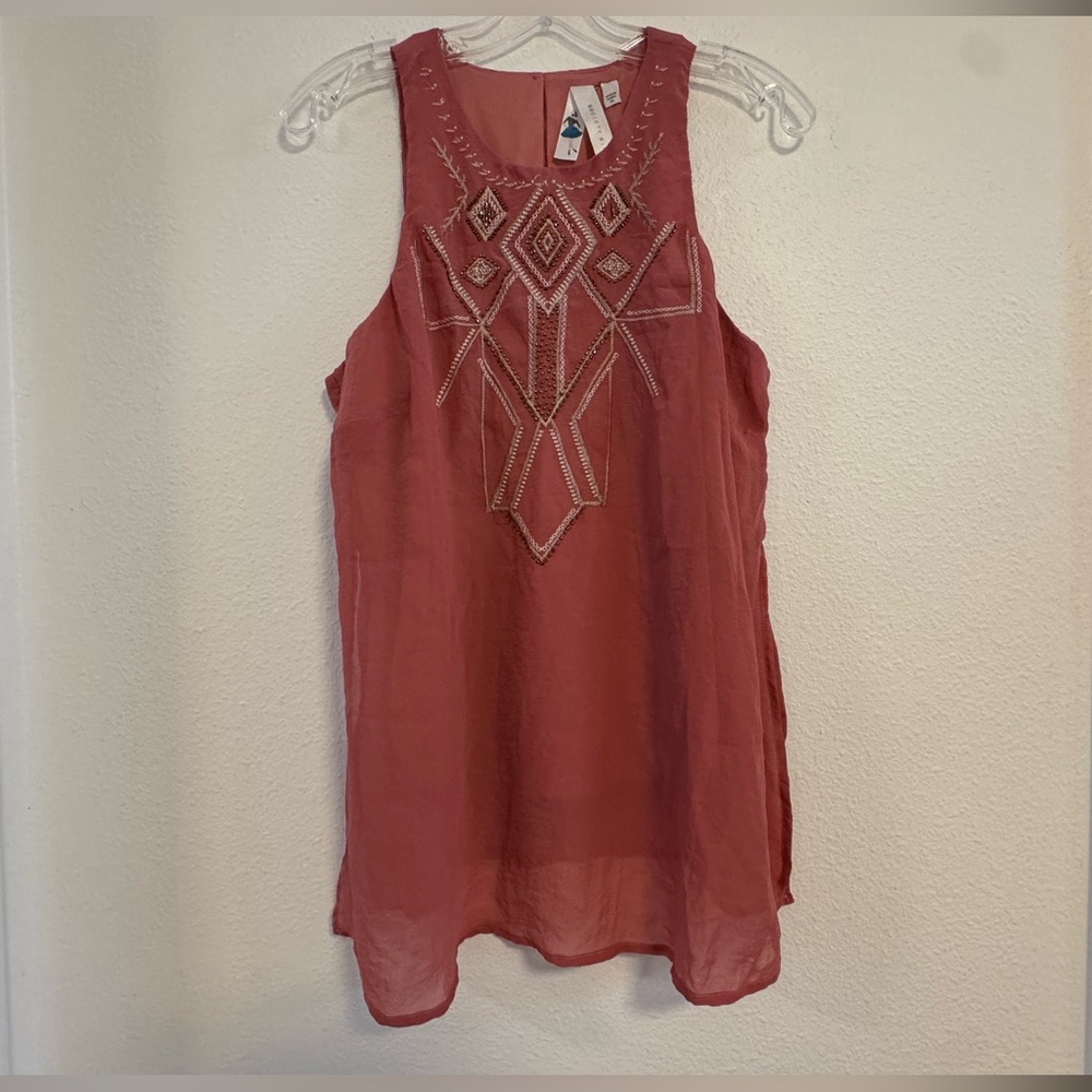 Coral Beaded Flowy Boho Sleevless Blouse/Tank Top, size XL